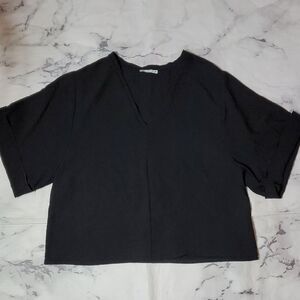 Zara Black Short Sleeve V-Neck Tee
